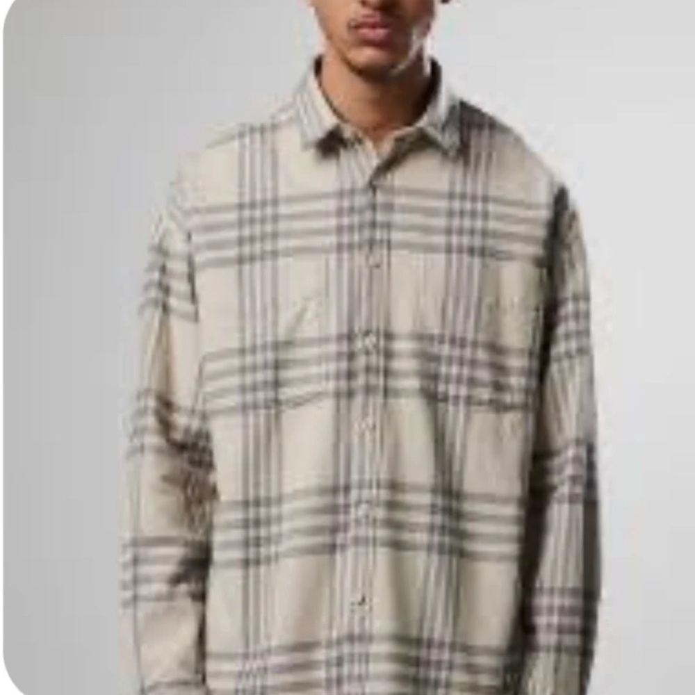 NN07 Beige and Black Plaid Flannel Shirt